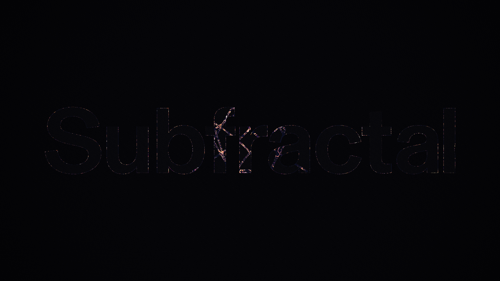 Subfractal wordmark with plasma pouring through the central seam